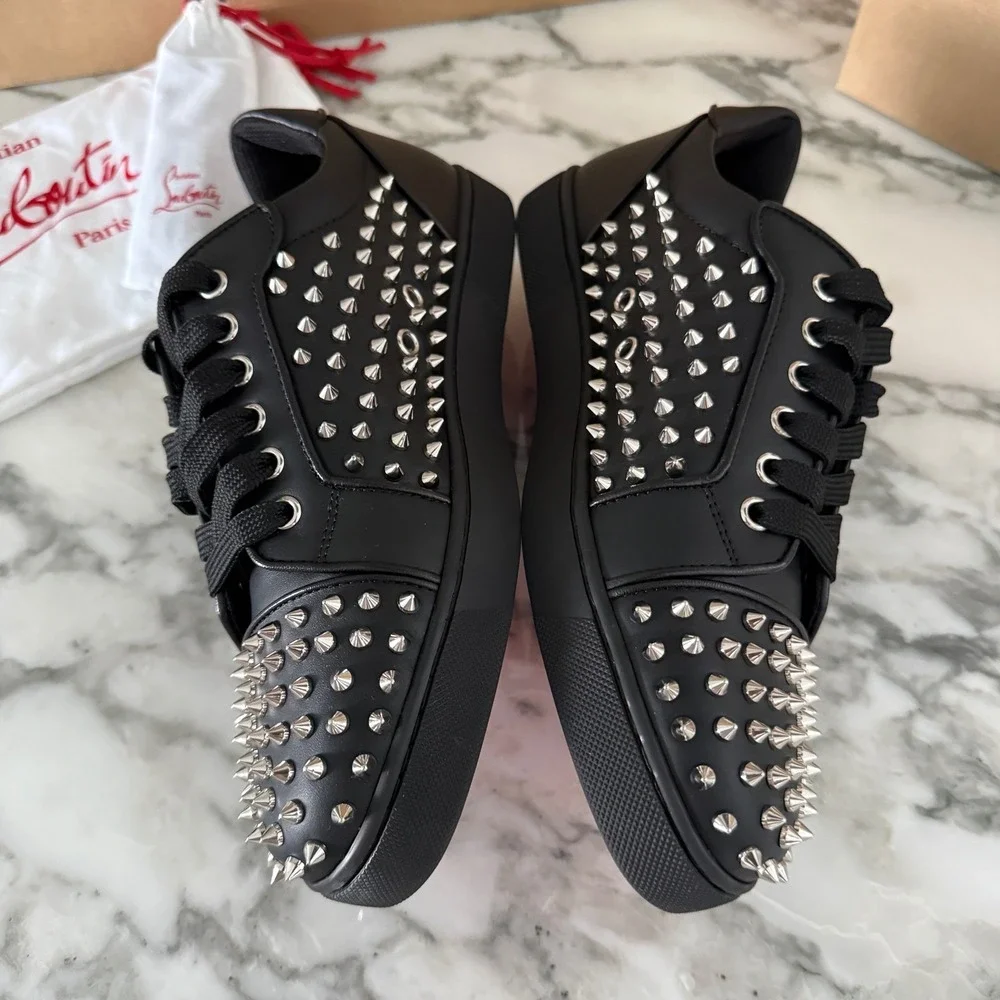 Christian Louboutin 3240804 Women's Vieira Night Spikes Black Sneakers, EU 39.5